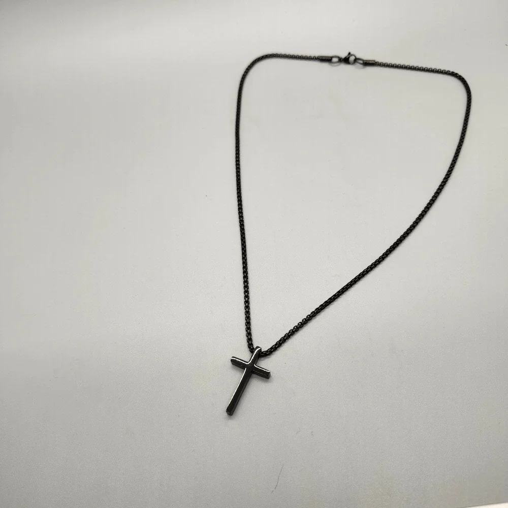 Dark Tone Cross Pendant Necklace 22in Mens Unisex Religious Faith Jewelry